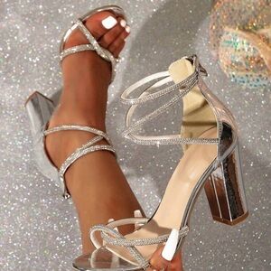 Elegant Silver Strappy Women's Heels